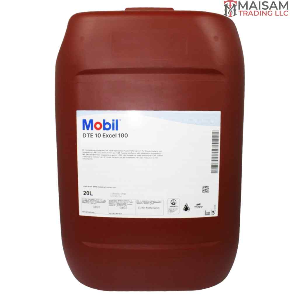 Mobil DTE 10 Excel 100 anti-wear hydraulic oil HVLP ISO VG 100 20L canister — available in UAE from Maisam Trading LLC