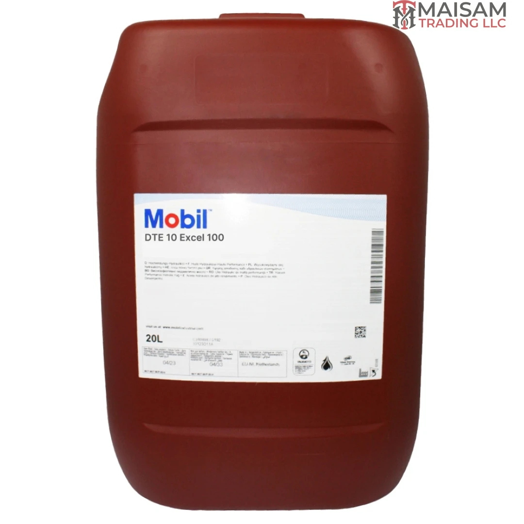 Mobil DTE 10 Excel 100 anti-wear hydraulic oil HVLP ISO VG 100 20L canister — available in UAE from Maisam Trading LLC