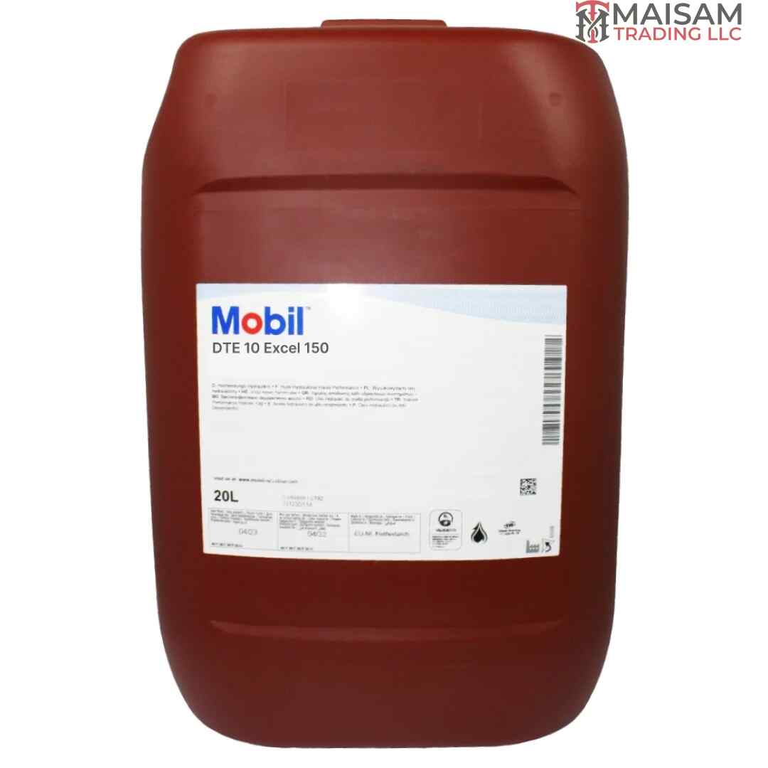 Mobil DTE 10 Excel 150 anti-wear hydraulic oil HVLP ISO VG 150 20L canister — available in UAE from Maisam Trading LLC