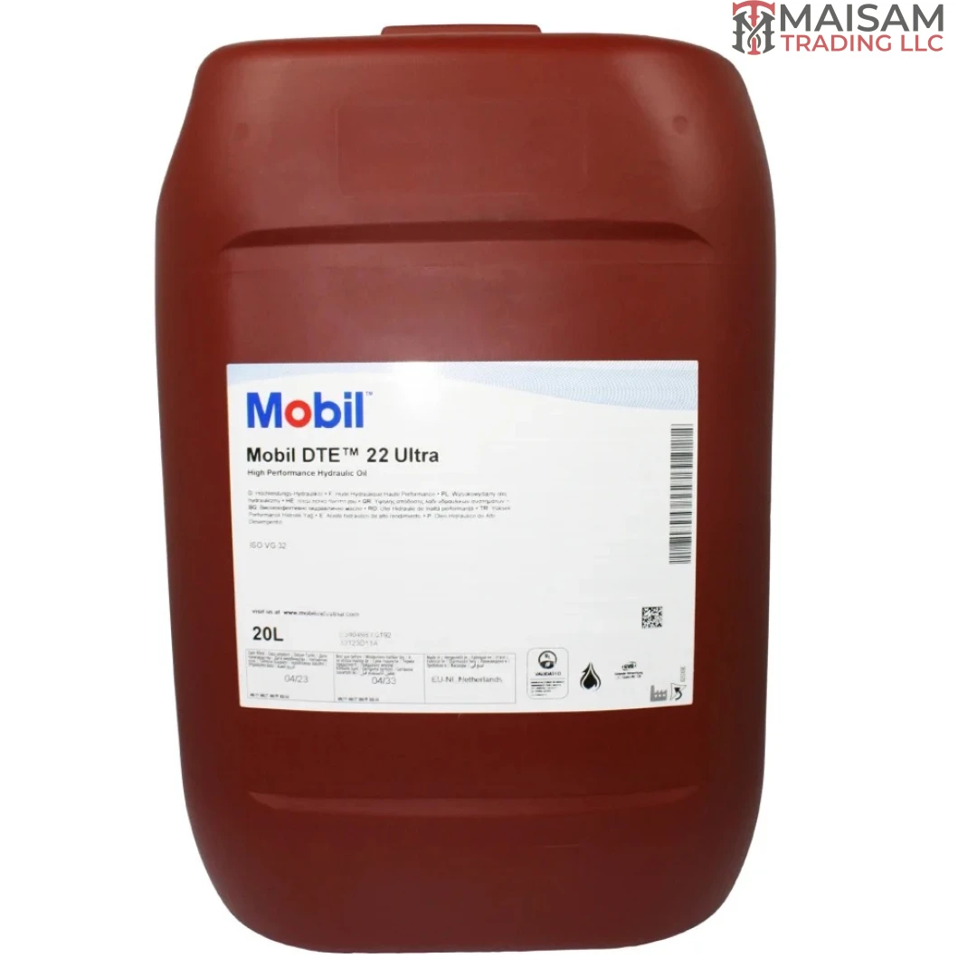 Mobil DTE 22 Ultra zinc anti-wear hydraulic oil 20L canister — available in UAE from Maisam Trading LLC