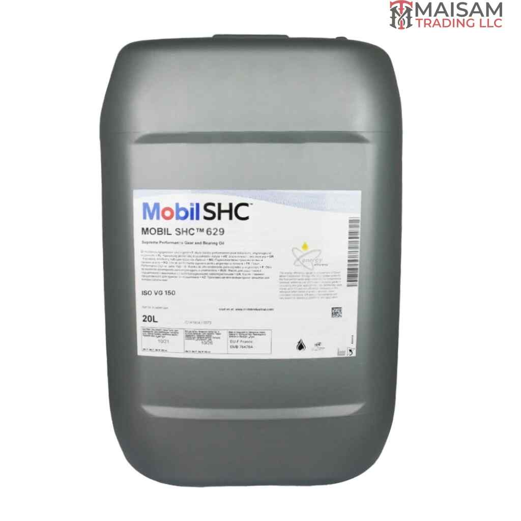 Mobil SHC 629 synthetic gear and bearing oil 20L canister — available in UAE from Maisam Trading LLC