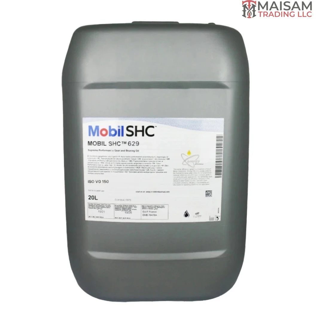 Mobil SHC 629 synthetic gear and bearing oil 20L canister — available in UAE from Maisam Trading LLC