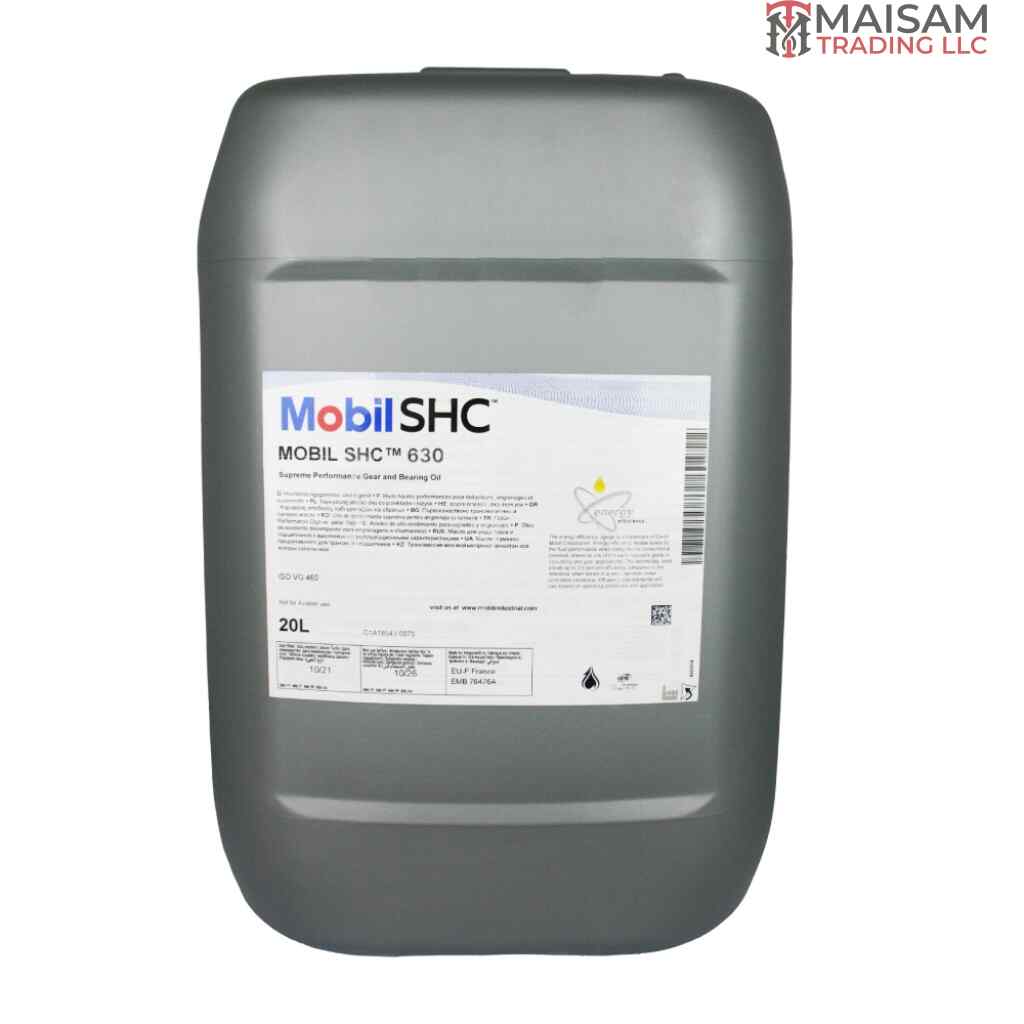 Mobil SHC 630 synthetic gear and bearing oil 20L canister — available in UAE from Maisam Trading LLC