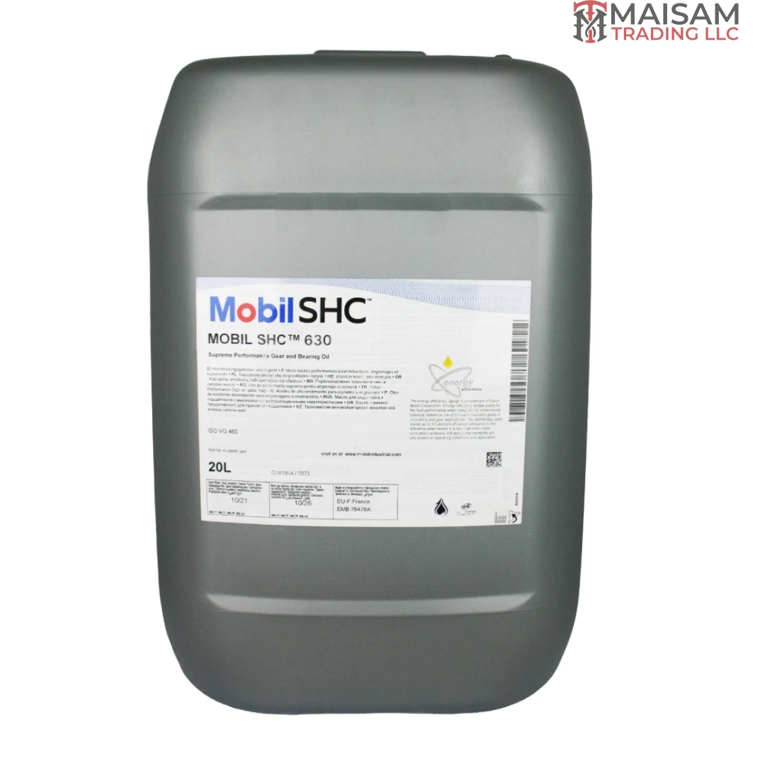 Mobil SHC 630 synthetic gear and bearing oil 20L canister — available in UAE from Maisam Trading LLC