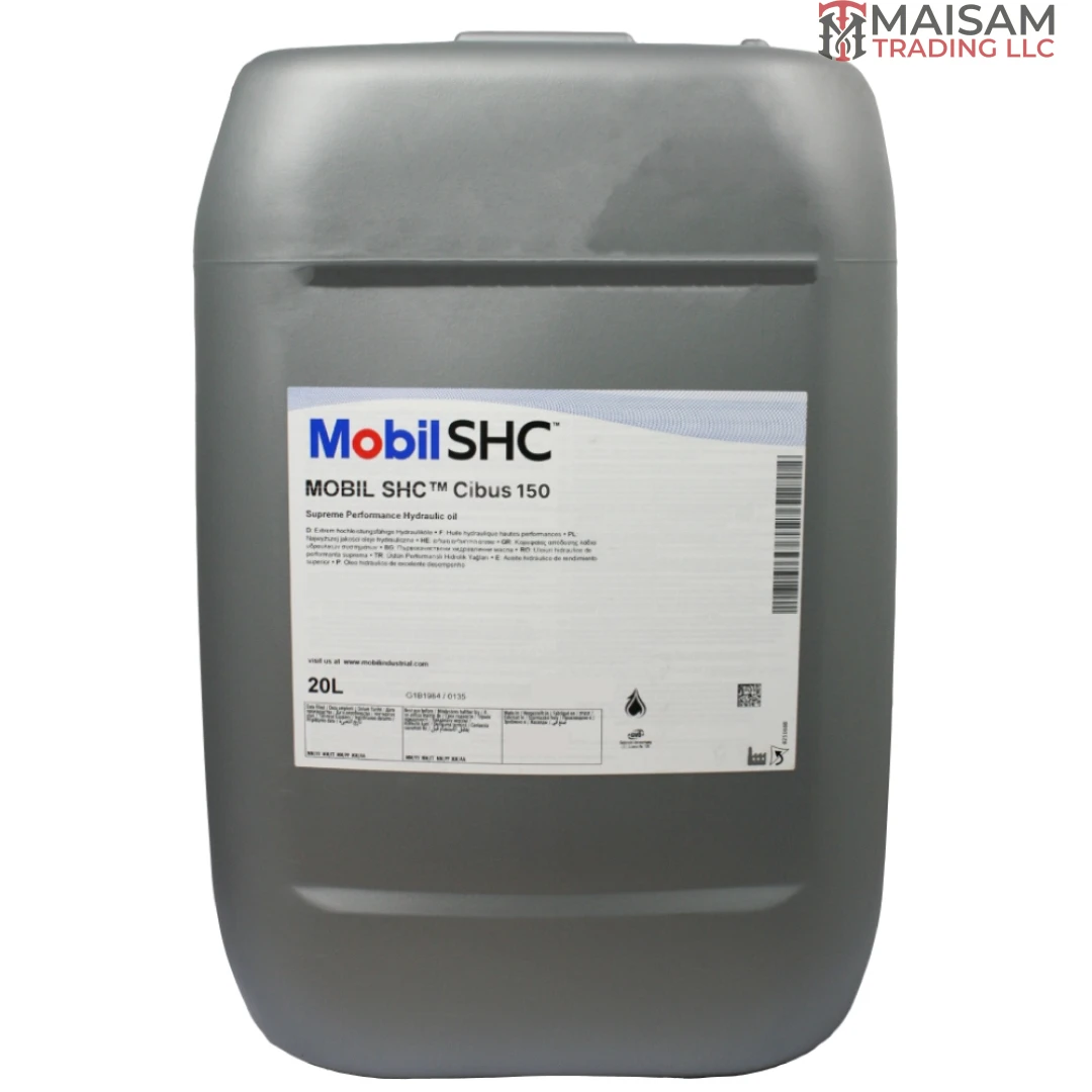 Mobil SHC Cibus 150 food-grade hydraulic oil 20L canister — available in UAE from Maisam Trading LLC