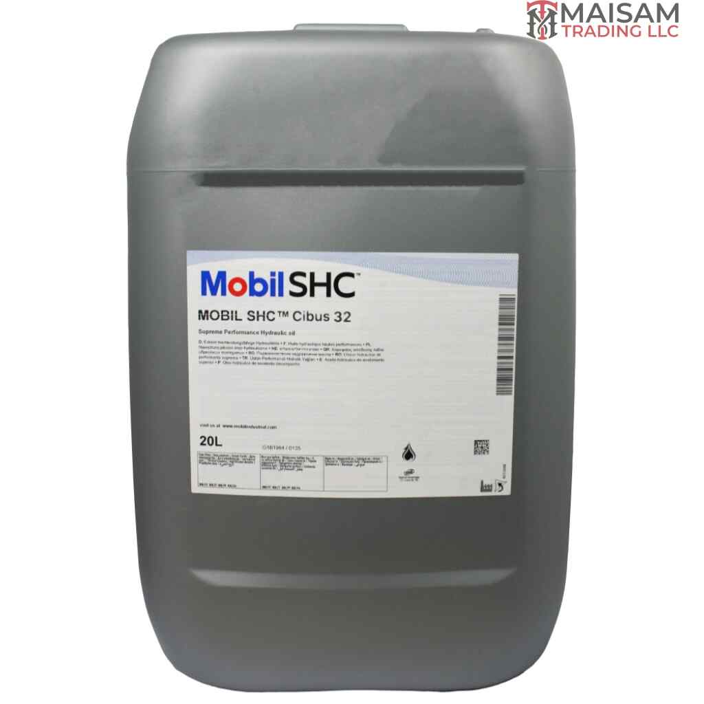 Mobil SHC Cibus 32 NSF H1 Food-Grade Hydraulic Oil 20L Canister — available in UAE from Maisam Trading LLC